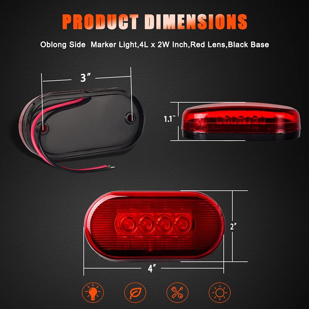 nifeida 2 luces LED ovaladas de 4 x 2, color rojo, 10 diodos, montaje en superficie, impermeables, luces de liquidación para caravana, remolque,