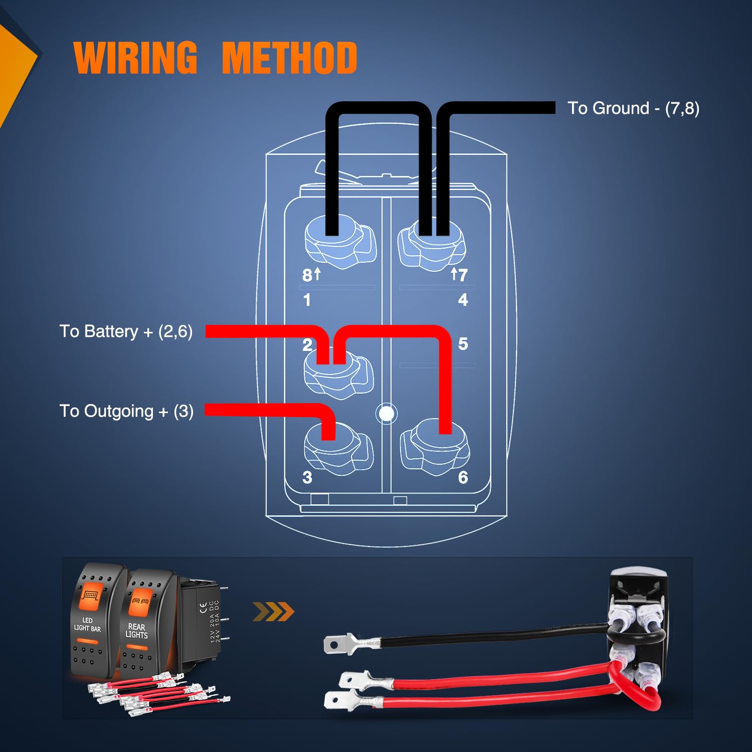 Nilight Paquete de 2 interruptores de luces traseras UTV, interruptor de barra de luz LED, interruptor SPST de 5 pines con retroiluminación naranja