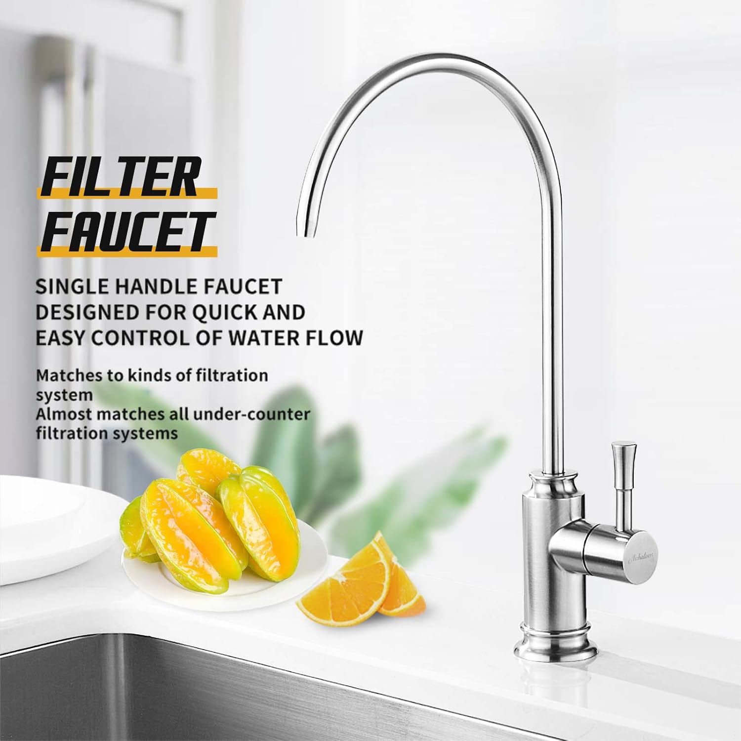 Achelous Grifo de filtro de agua de cocina de níquel cepillado, grifo de agua potable sin plomo de acero inoxidable que se adapta a unidades de