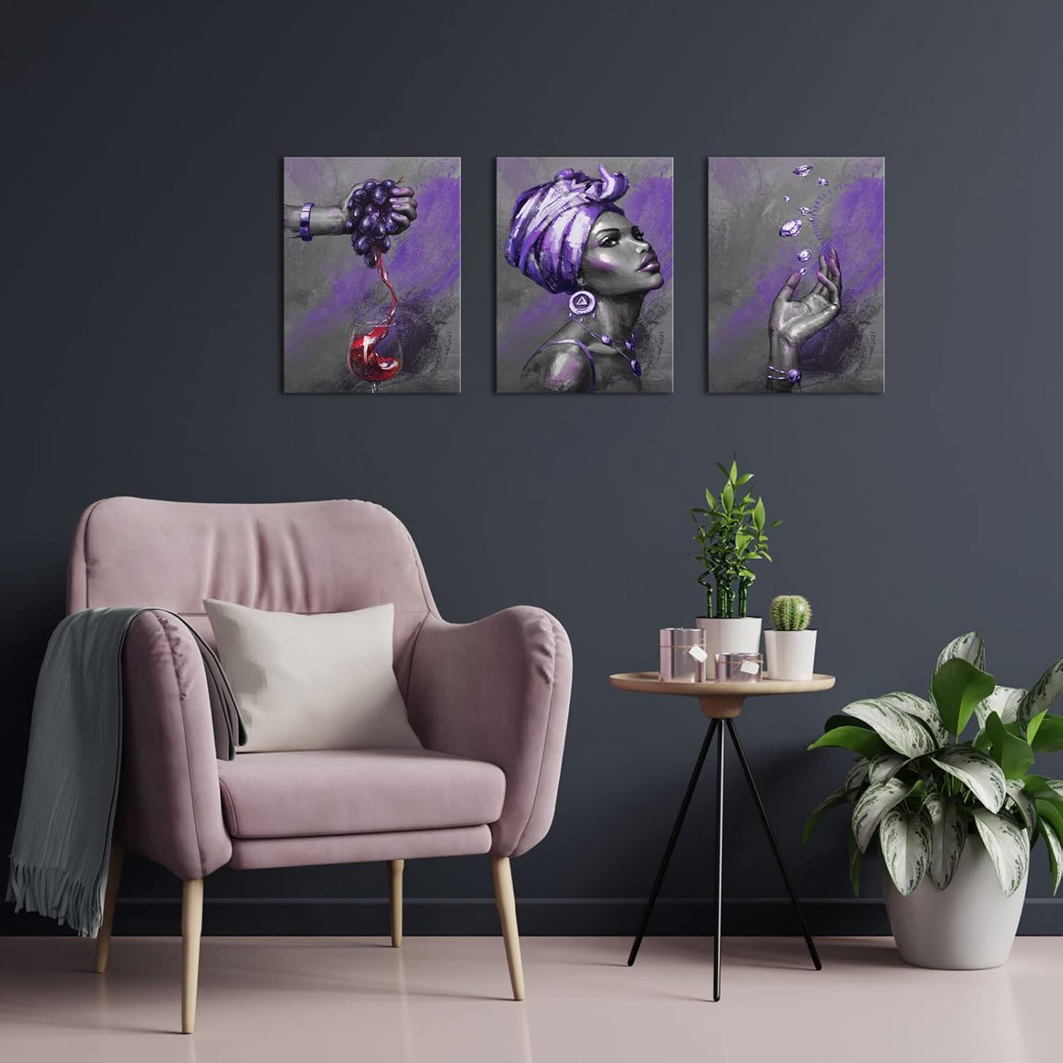 Welmeco Lienzo de mujer afroamericana, arte para la pared, elegante, manos de mujer negra con pintura de diamantes y vino, impresiones artísticas