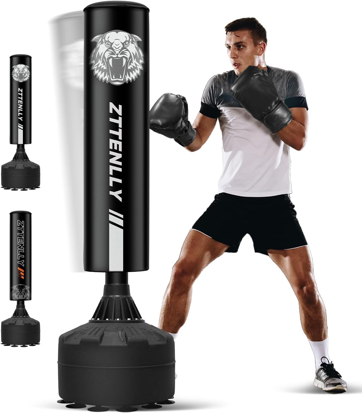 ZTTENLLY Saco de boxeo independiente, absorción de impactos cónicos e instalación rápida de 2 pasos, saco de boxeo de pie con guantes de 12 onzas