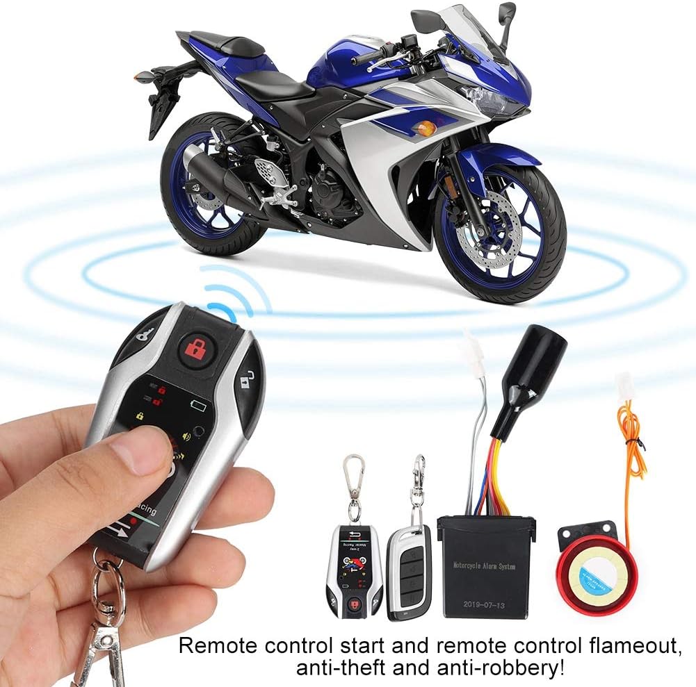 Sistema de alarma de motocicleta antirrobo, bocina de alarma remota de 2 vías, sistema de seguridad impermeable con función de arranque del motor