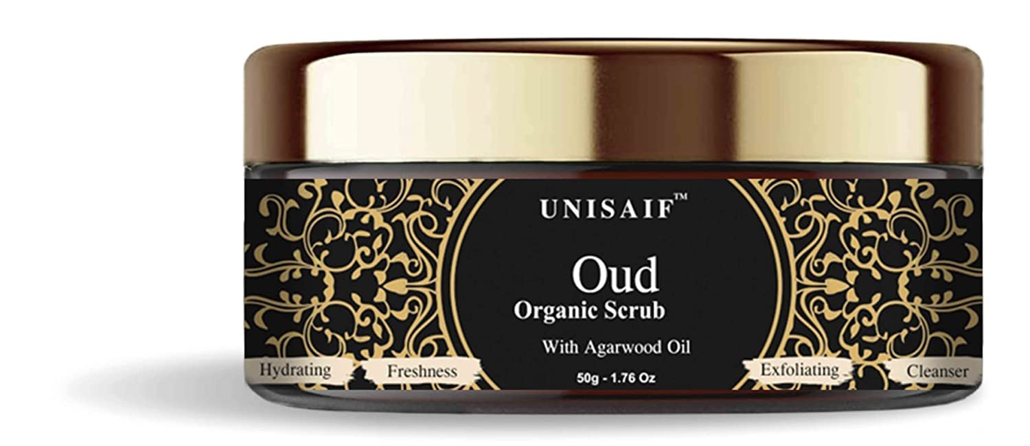Unisaif Oud Organic Face Scrub – Exfoliante corporal con aceite de madera de agar, exfoliante suave para desintoxicar e hidratar la piel, frescura,