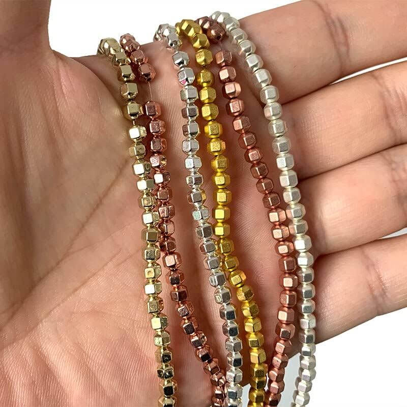 Hoscus – Cuentas de piedra natural mate y lisas con chapado en hematita prismática dorada y plateada para hacer joyas, pulseras y collares de 0.157