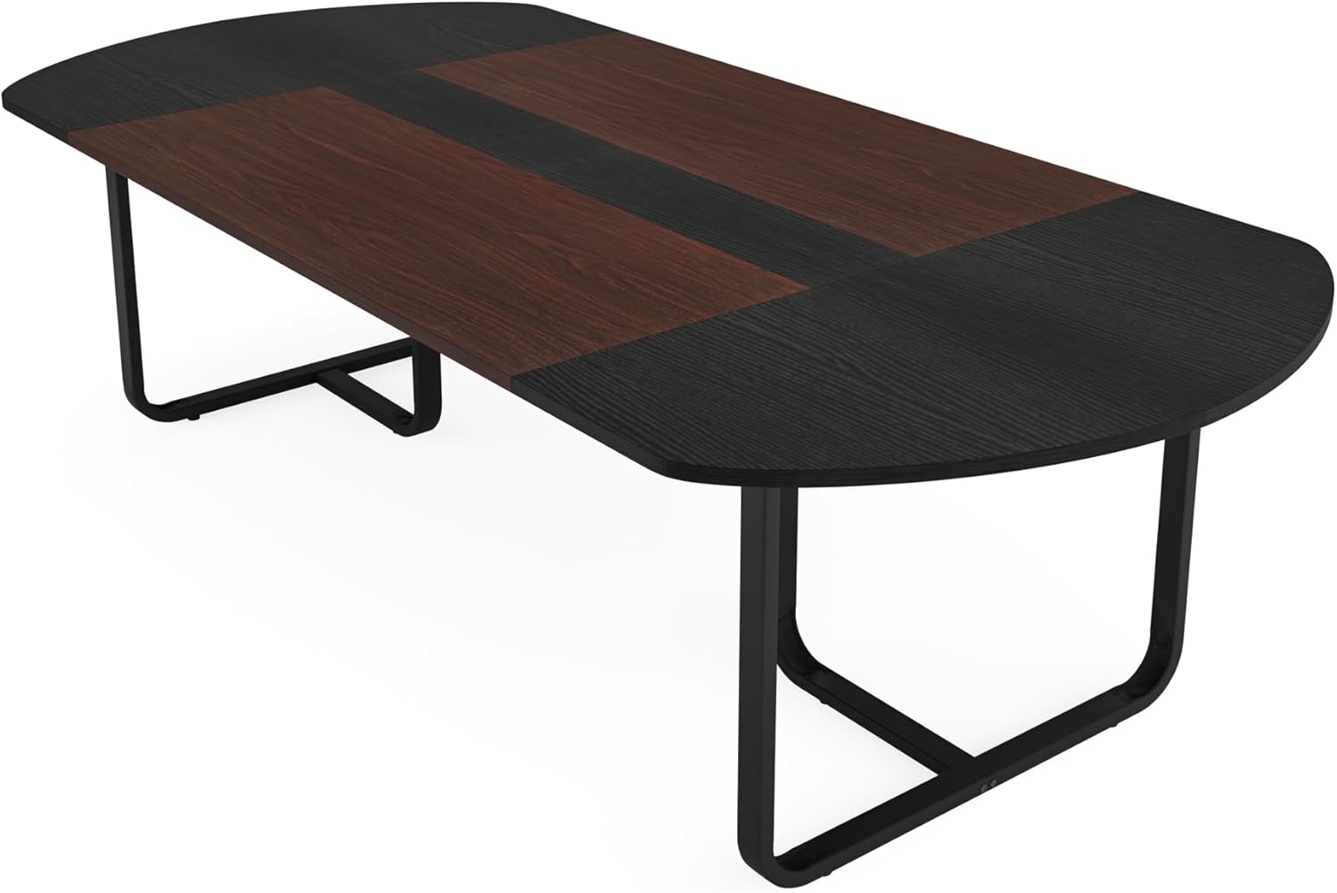 Tribesigns Mesa de comedor ovalada moderna de 70.86 pulgadas con tablero de empalme de acabado nogal y negro, mesas de cocina curvadas para 6-8,