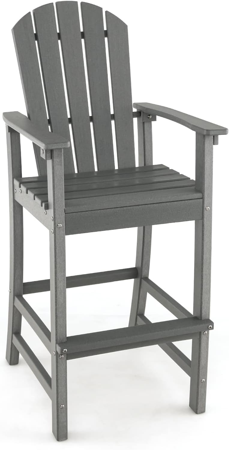Giantex Taburete de bar HDPE para exteriores, silla Adirondack alta con reposabrazos y reposapiés, taburete de bar de 30 pulgadas de altura de