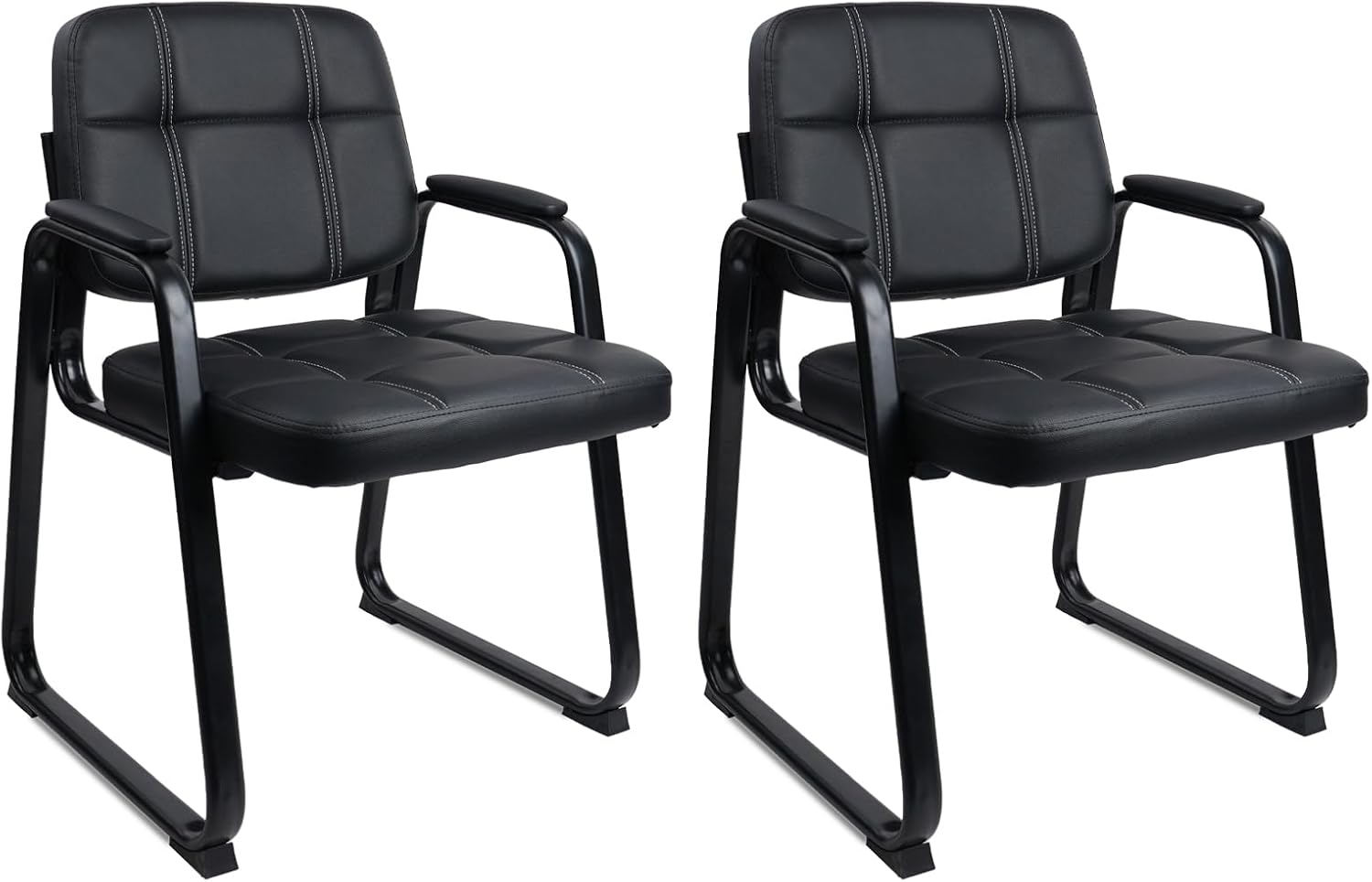 KLASIKA Silla de oficina para invitados, silla de recepción con reposabrazos acolchado de cuero adherido, base antideslizante, silla de escritorio