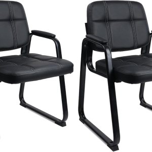 KLASIKA Silla de oficina para invitados, silla de recepción con reposabrazos acolchado de cuero adherido, base antideslizante, silla de escritorio KLASIKA Silla de oficina para invitados, silla de recepción con reposabrazos acolchado de cuero adherido, base antideslizante, silla de escritorio