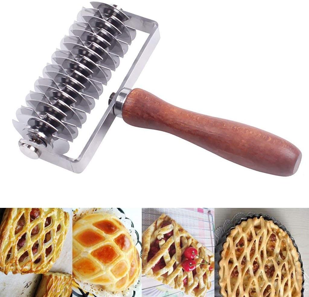 Hosmide Kitchen – Cortador de rodillos para hornear masa de galletas, tartas, pizza, pastelería, acero inoxidable, mango de madera