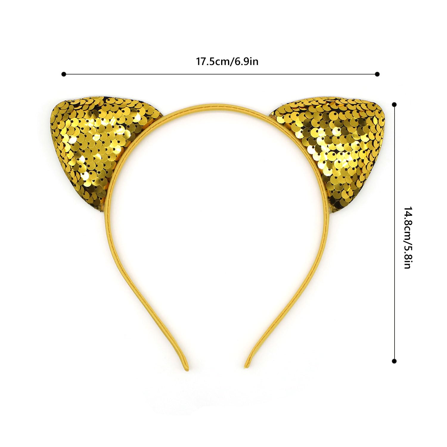 Diadema reversible con orejas de gato con lentejuelas brillantes, diadema de gatito brillante, accesorios para el cabello para mujeres y niñas