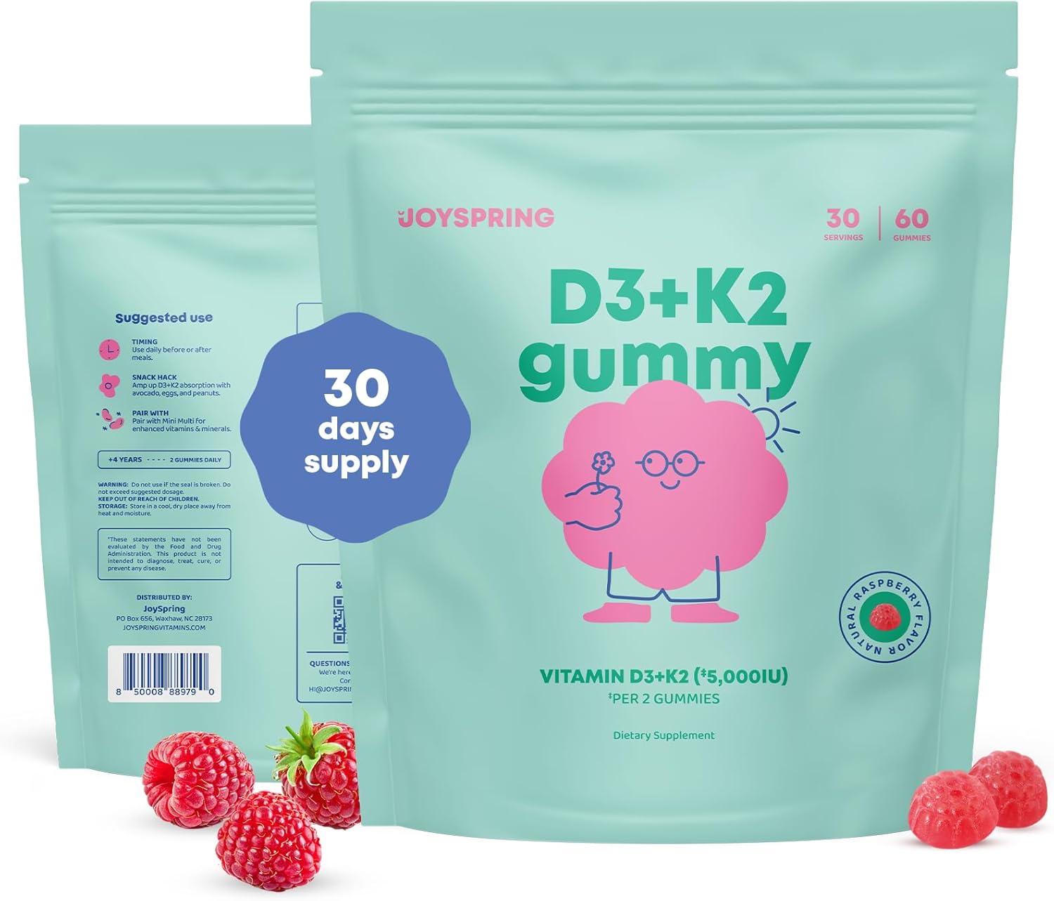 JoySpring Gotas orgánicas de enfoque para niños y gomitas de vitamina D3 para niños y niños pequeños