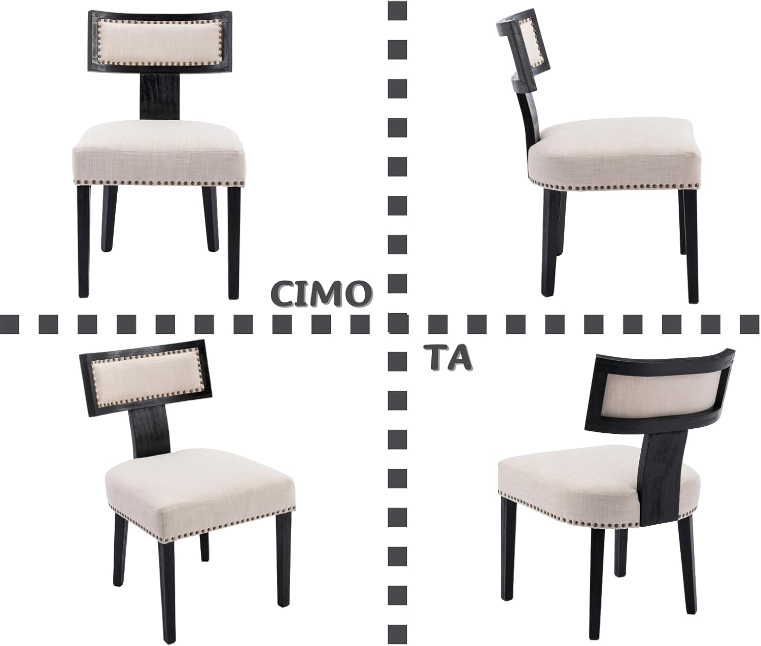 CIMOTA Sillas de comedor tapizadas, sillas de cocina y comedor, silla auxiliar moderna de mediados de siglo sin brazos con marco de madera negra