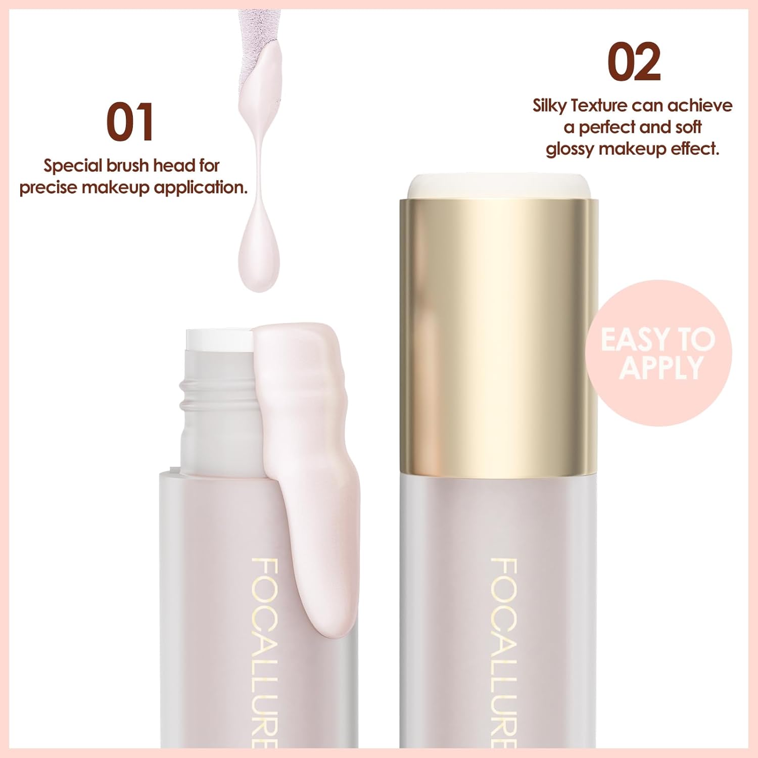FOCALLURE Resaltador líquido brillante, fórmula crema suave y acabado no graso, ofrece un brillo natural, iluminador de larga duración, maquillaje