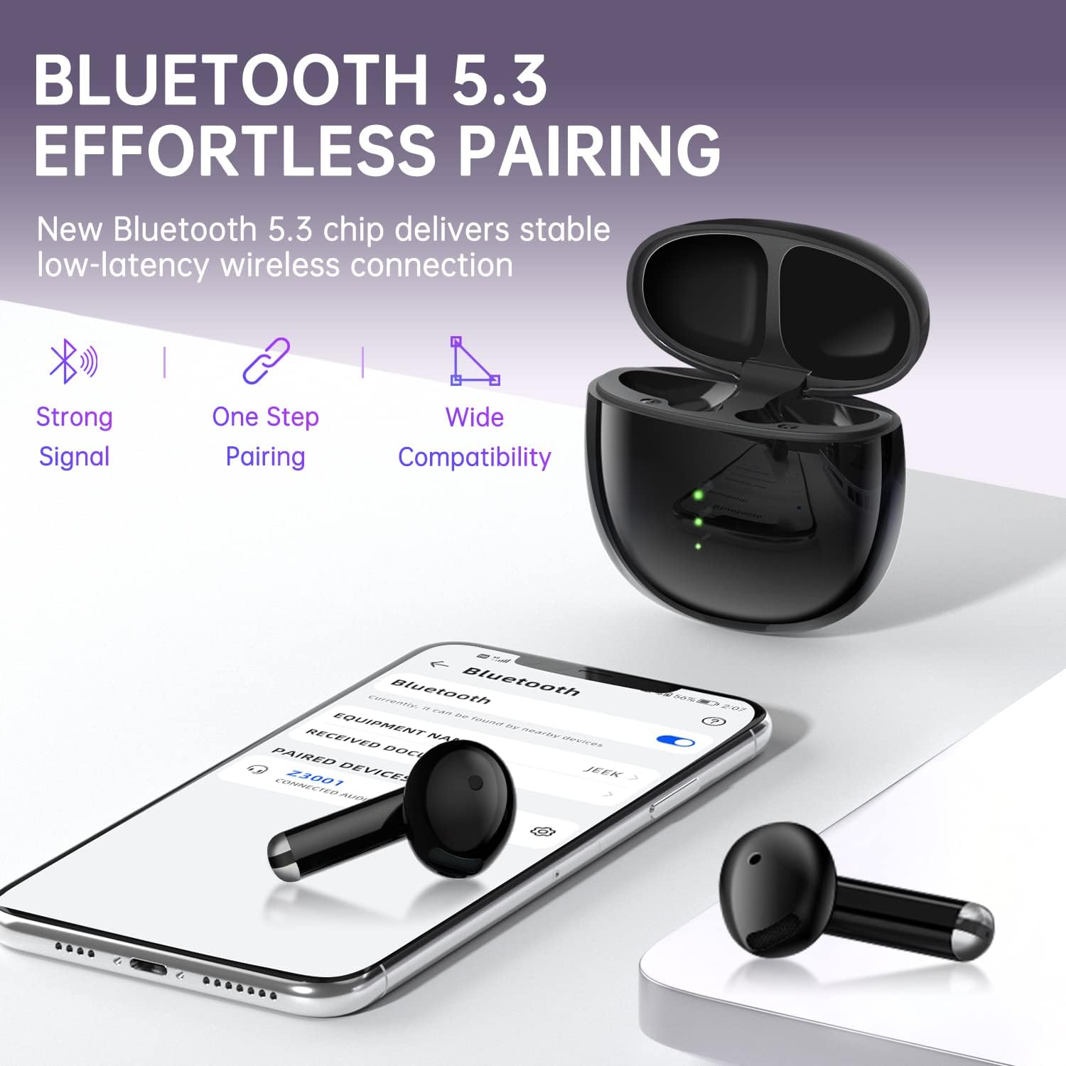 Auriculares inalámbricos Bluetooth 5.3 con graves profundos, estéreo de alta fidelidad, con 4 micrófonos, cancelación de ruido, IPX5, impermeables,