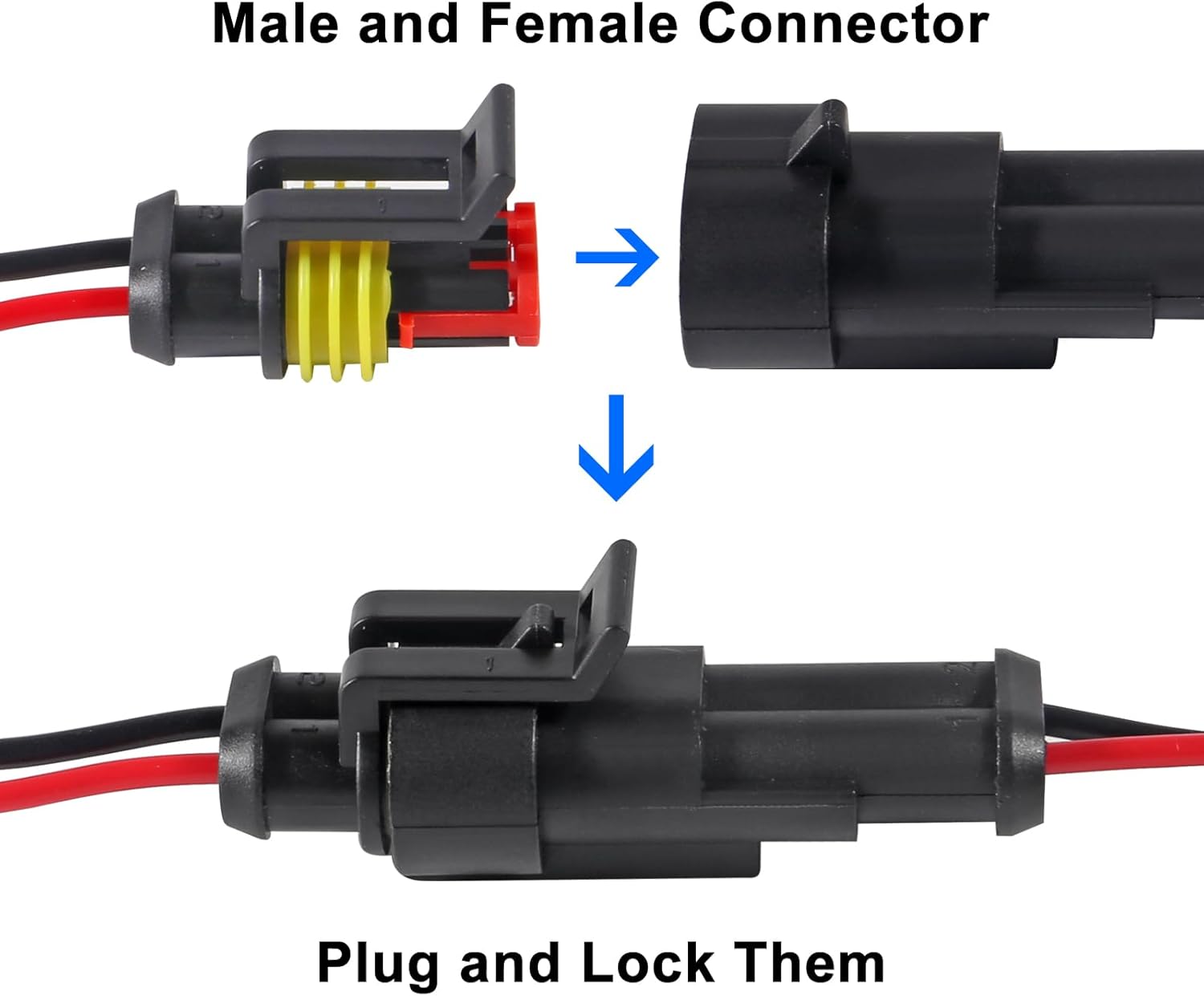 8 pares de conectores de 2 pines impermeables eléctricos de 2 pines, conectores de cable eléctrico automático, desconexión rápida, conectores de