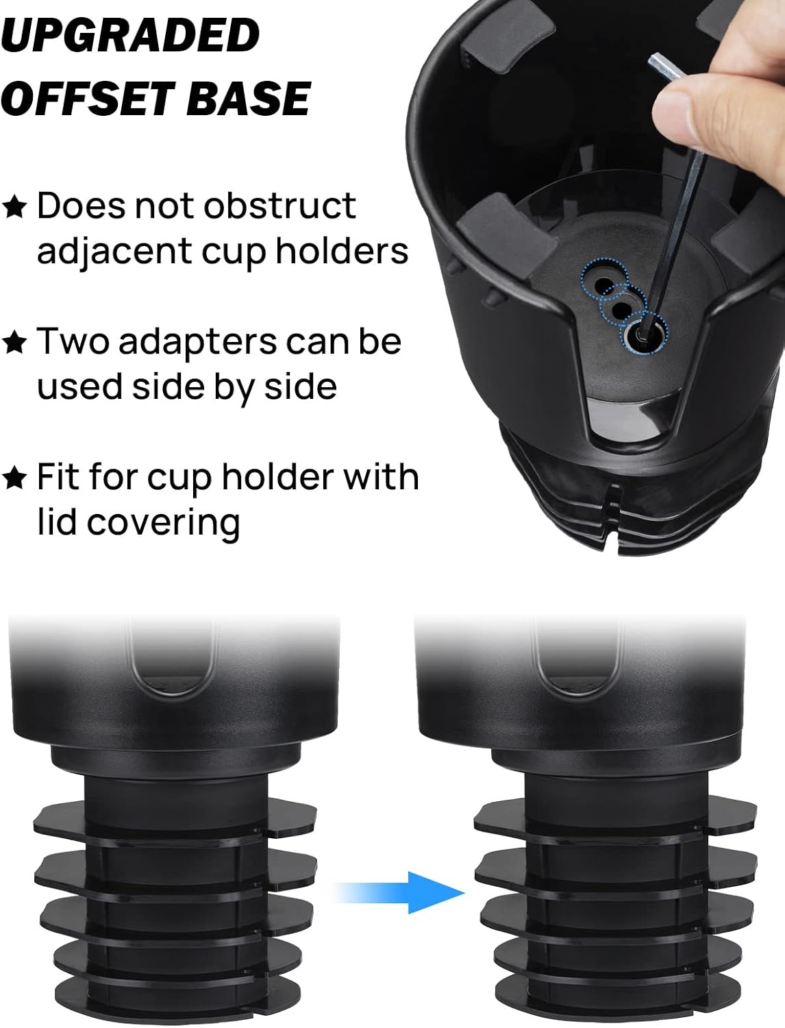 JOYTUTUS Paquete de 2 expansores de portavasos para automóvil con base desplazada, compatible con YETI, Hydro Flask, Nalgene, expansor de portavasos