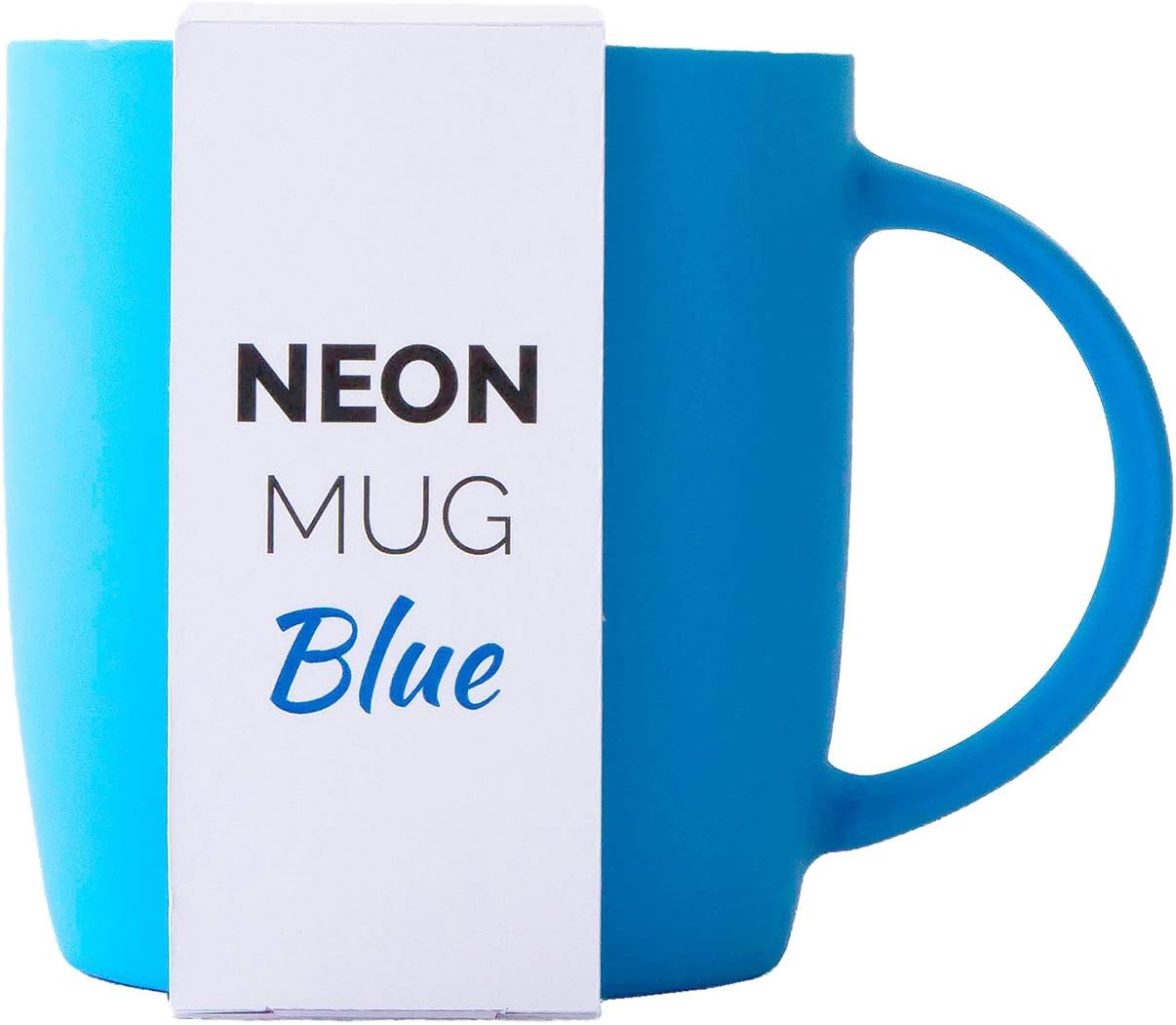 Root7 Taza de neón azul  Brillante, colorida y elegante taza de café de porcelana de hueso con acabado de goma suave al tacto, 11.8 fl oz  Regalo