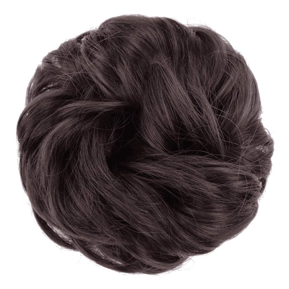 MORICA – Extensión de cabello sintético en forma de moño ondulado, recogido y alborotado con liga para mujeres, 1 unidad (1-6#, castaño oscuro)