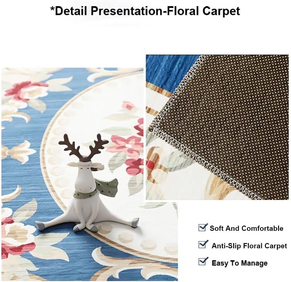 Alfombra tradicional clásica con motivo floral de 6 x 9 pies para cuarto de bebé, antideslizante, lavable, alfombra bohemia para oficina en casa
