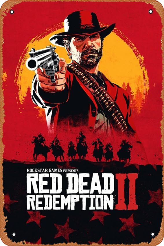 Red Dead Redemption – Póster de 2 juegos, letrero retro de hojalata para calle, garaje, familia, cafetería, bar, personas, cueva, granja, pared,