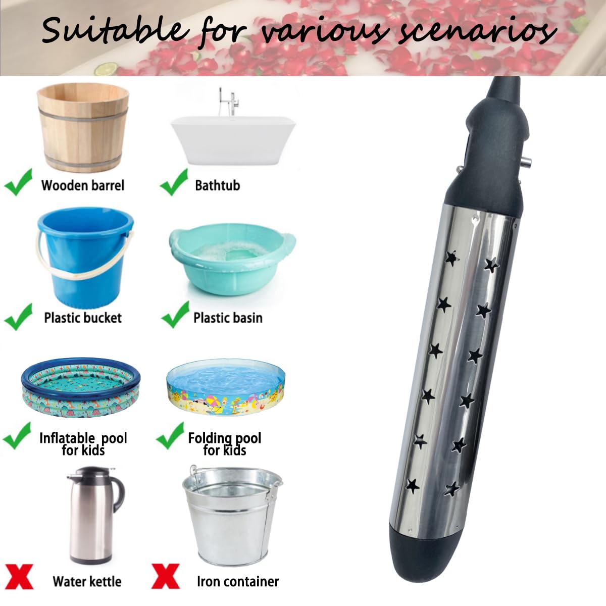 HAIYEATBNB Calentador de agua de inmersión, calentador de cubo eléctrico con control de temperatura ajustable, evita el funcionamiento en seco,