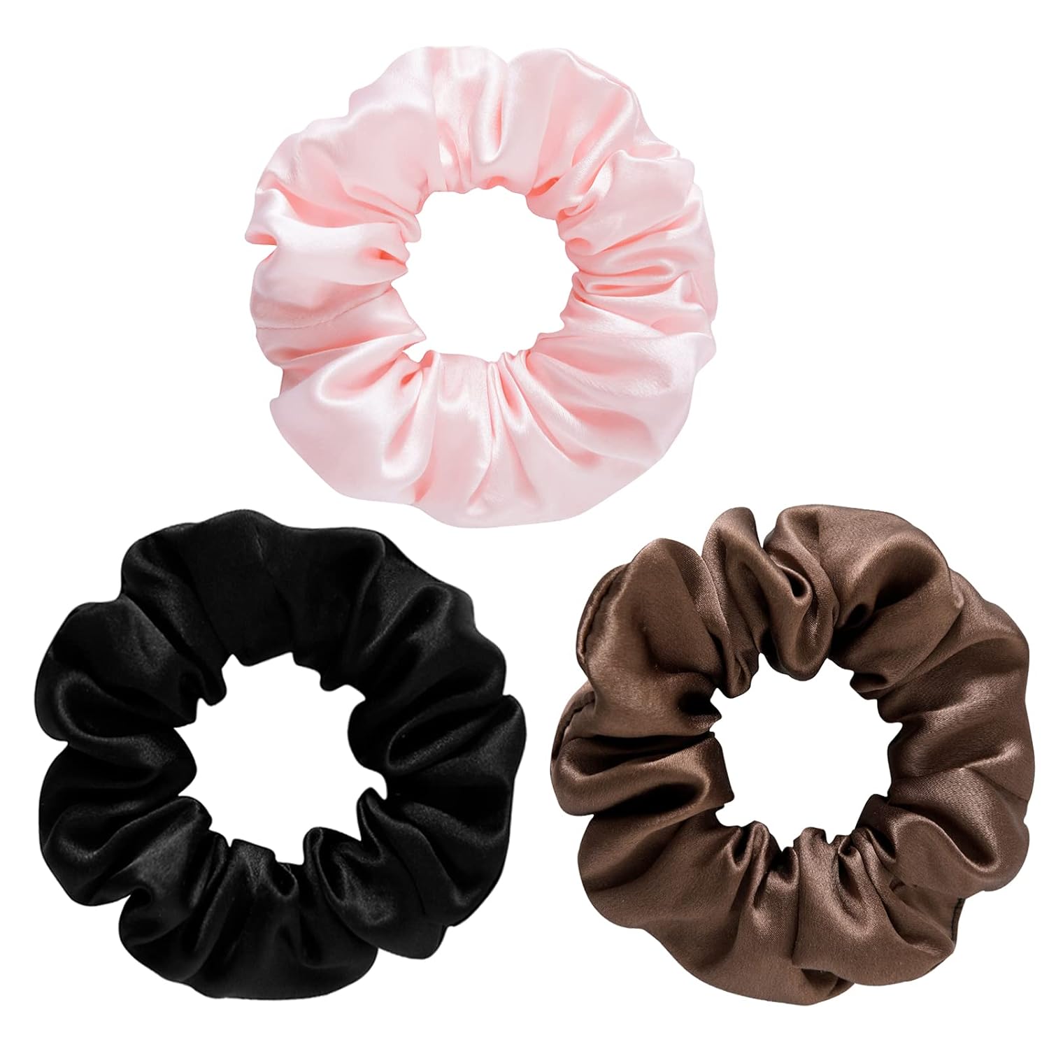 Coleteros de seda para mujer, 100% seda de morera, paquete de 3 bandas elásticas para el cabello para dormir el cabello, sin daños, accesorios