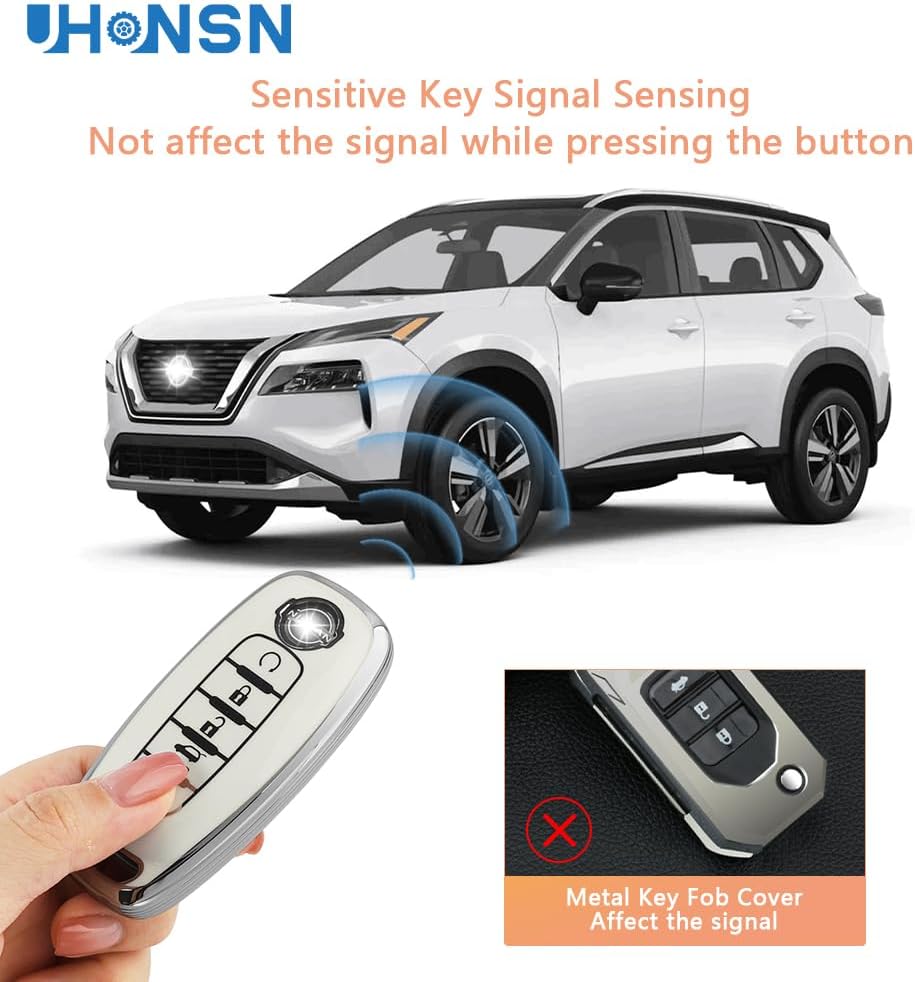 UHONSN Funda para llavero para Nissan Rogue Pathfinder 2023, accesorios de automóvil, 5 botones, funda con carcasa de llavero brillante de TPU