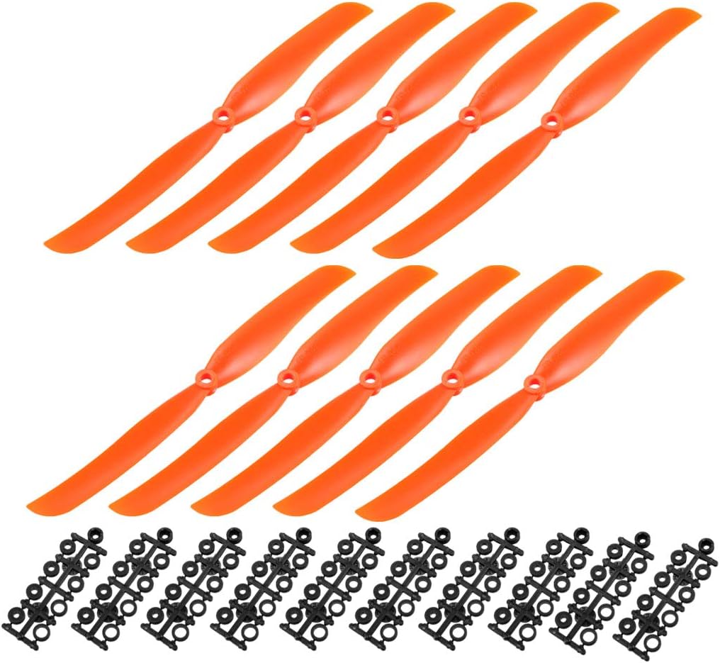 uxcell RC Propellers CW 9050 9×5 pulgadas 2 paletas de ala fija para juguete de avión, nailon naranja, 10 piezas con anillos adaptadores