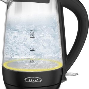BELLA Hervidor eléctrico de vidrio de 1.7 litros, hierve rápidamente 7 tazas de agua en 6-7 minutos, las luces LED amarillas suaves se iluminan BELLA Hervidor eléctrico de vidrio de 1.7 litros, hierve rápidamente 7 tazas de agua en 6-7 minutos, las luces LED amarillas suaves se iluminan