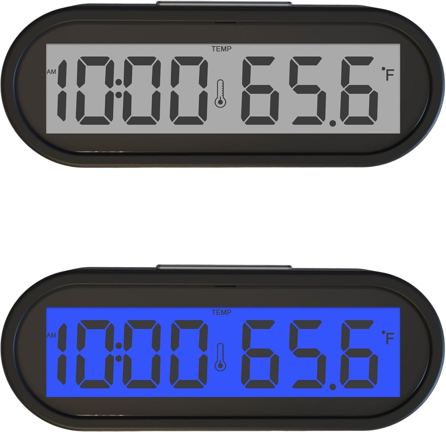 Reloj digital pequeño, reloj de coche con Fahrenheit y temperatura azul retroiluminación pequeño reloj electrónico para tablero de instrumentos,