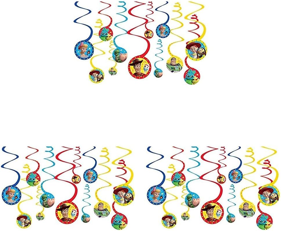 Amscan Toy Story 4 decoraciones colgantes de remolinos  diseños surtidos, 12 piezas (paquete de 3)