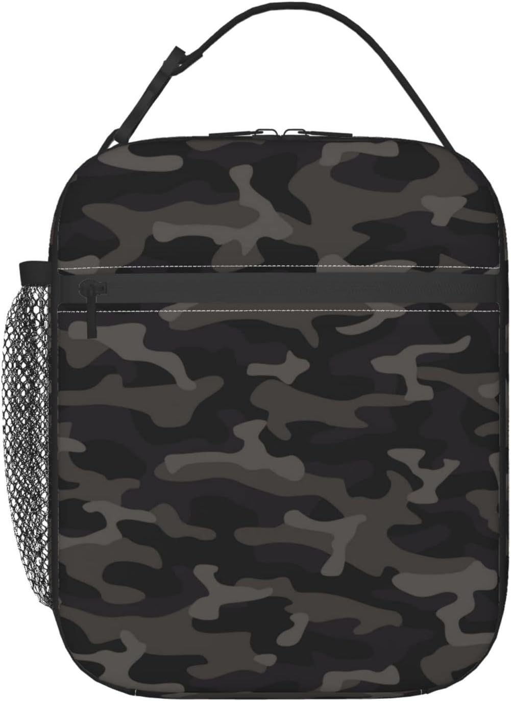 Bolsa de almuerzo portátil de camuflaje negro y gris con aislamiento, bolsa de almuerzo reutilizable para mujeres hombres trabajo picnic camping