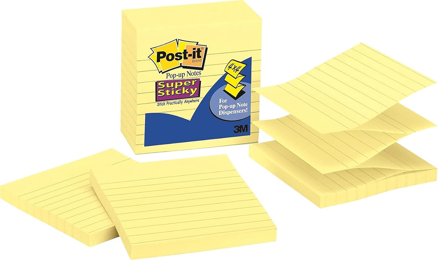 Post-it R440YWSS – Recambio de notas emergentes, forrado, 4 x 4, amarillo canario, 90 hojas, paquete de 5