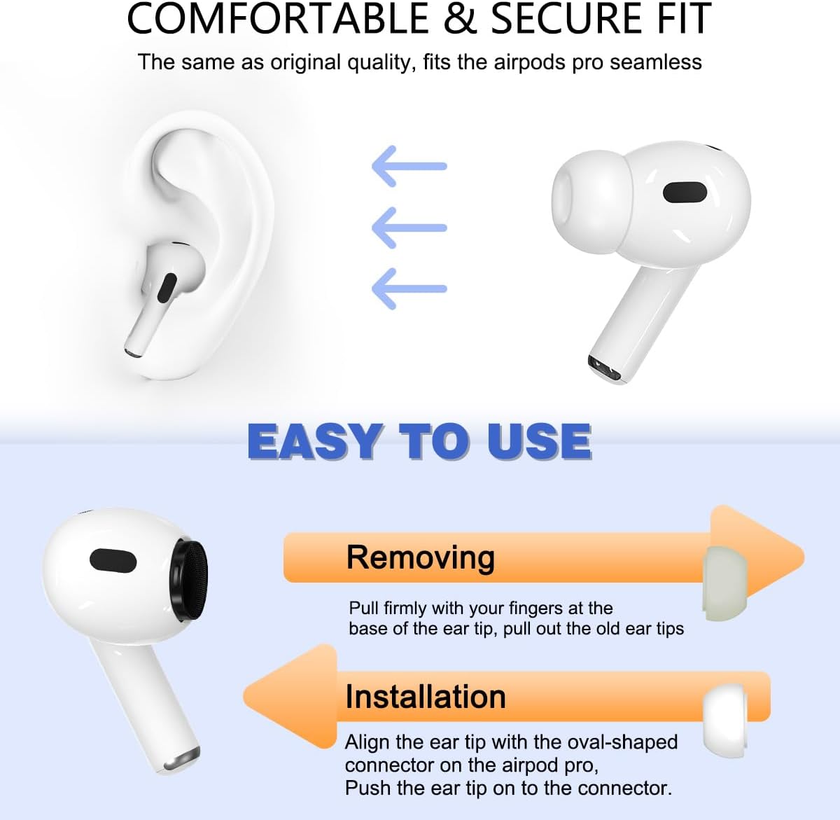 Almohadillas antideslizantes de silicona suave de repuesto para Airpods Pro 2 generación con kit de limpiadorcaja de almacenamiento. Cabe en la