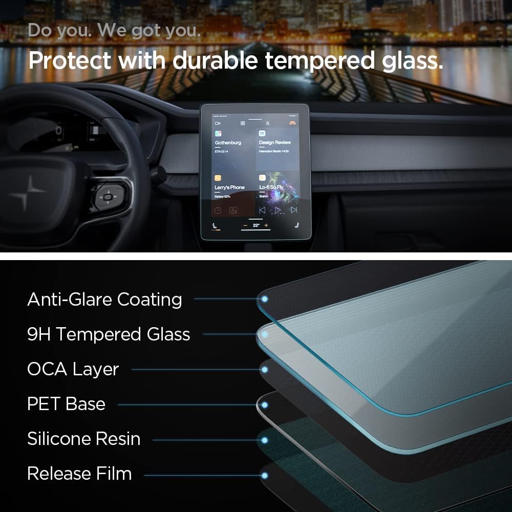 Spigen GlasTR EZ FIT – Protector de pantalla de vidrio templado diseñado para Polestar 2 (2021202220232024) Pantalla táctil de tablero de