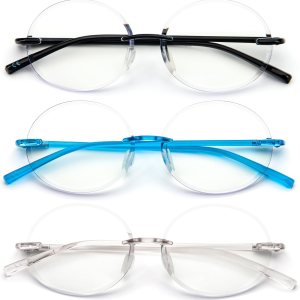 KoKoBin 3 Pack Rimless Round Reading Glasses,Blue Light Blocking for Men and Women KoKoBin 3 Pack Rimless Round Reading Glasses,Blue Light Blocking for Men and Women
