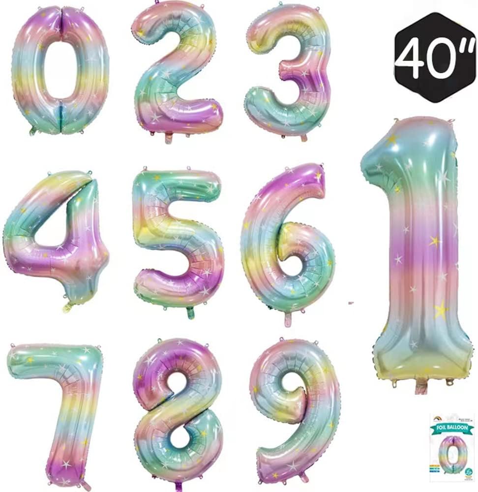 Globos de 40 pulgadas con corona de arco iris número 6, globos de 6 cumpleaños para niños, decoraciones de cumpleaños número 6. (6)