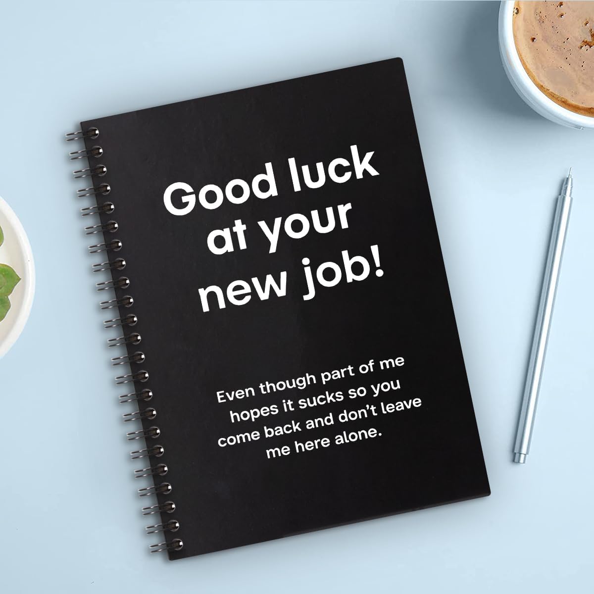 QYUVK Good Luck At Your New Job – Cuadernos en espiral de tapa dura de 160 páginas de 6 x 8 pulgadas para escribir y dibujar, divertido diario negro