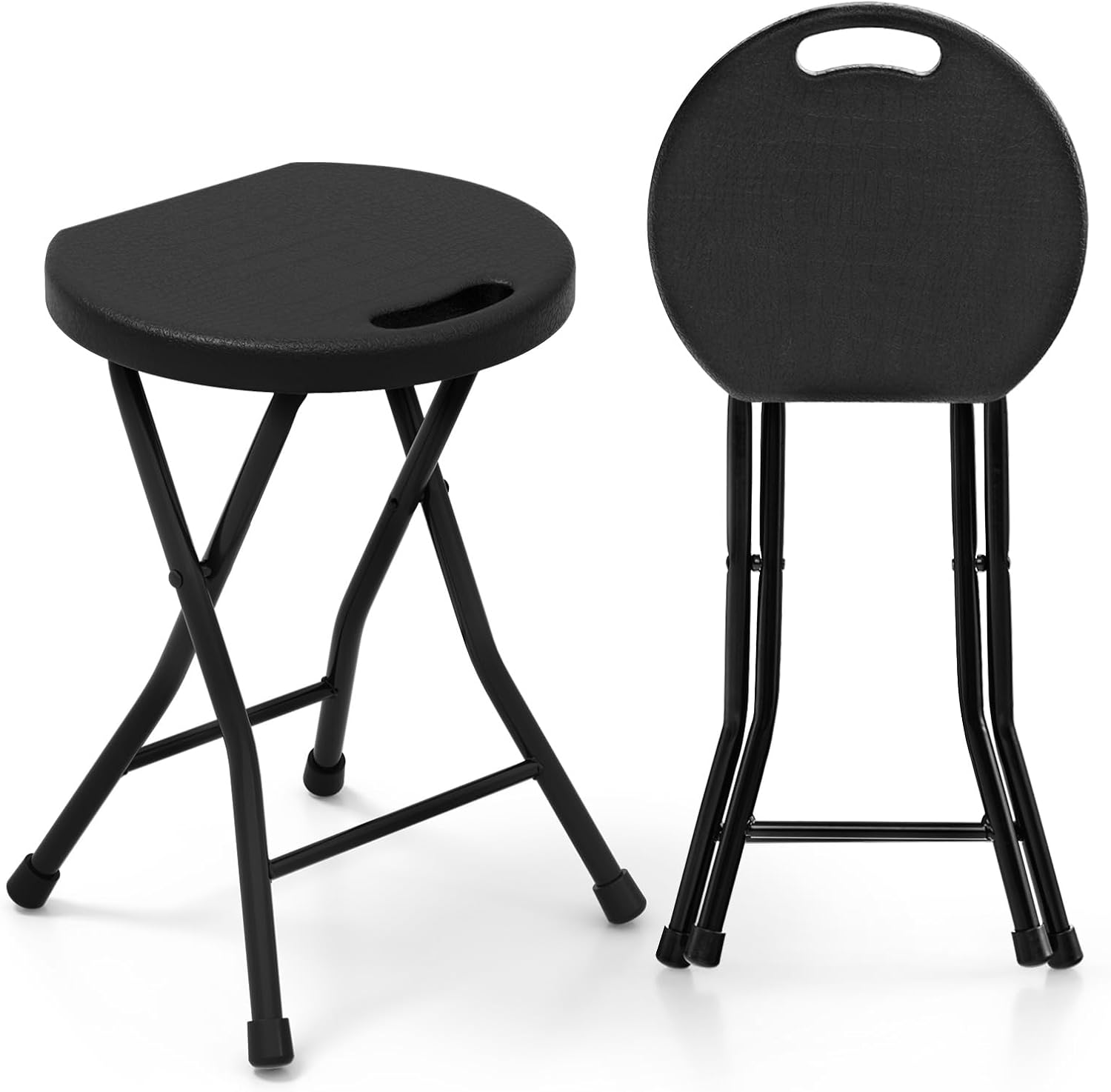 Giantex Juego de 2 taburetes plegables, taburetes de bar plegables redondos, paquete de 4 sillas plegables portátiles con asa, taburetes plegables