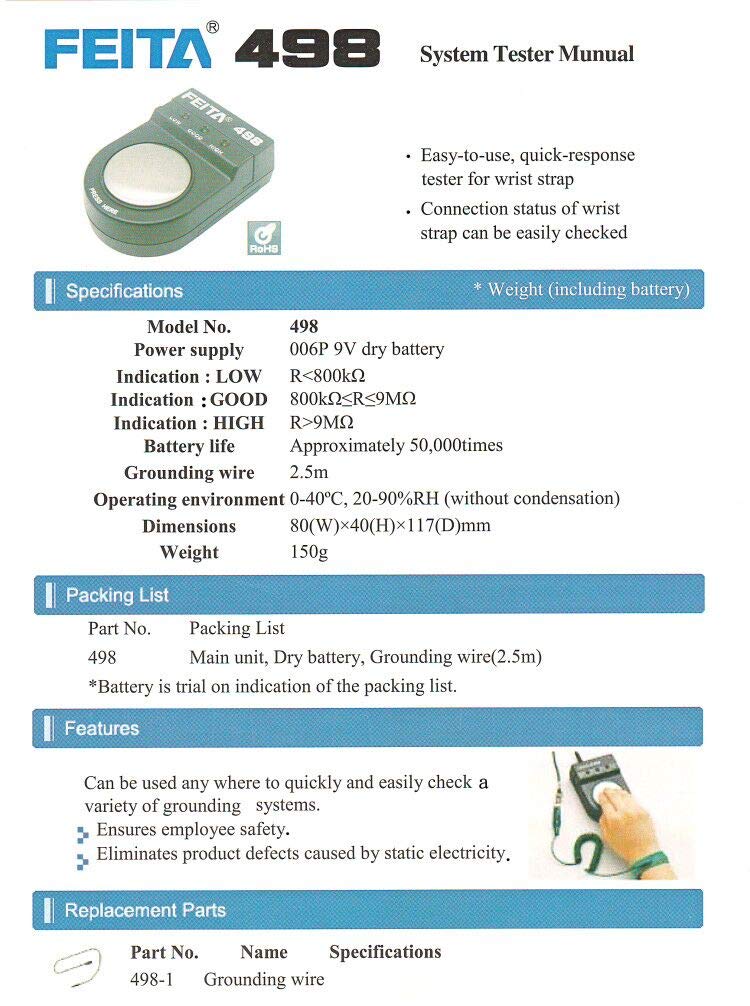 Probador de correa de muñeca antiestática ESD FEITA – Monitor de medición de correa de muñeca antiestática para trabajos de reparación + cable de