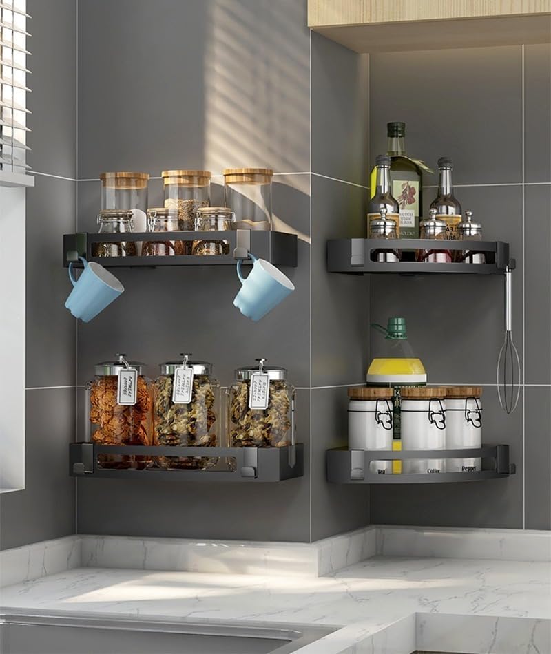 Cesta de ducha negra adhesivo para estante de ducha de acero inoxidable, soporte para bañera, mostrador organizador de baño de montaje en pared,