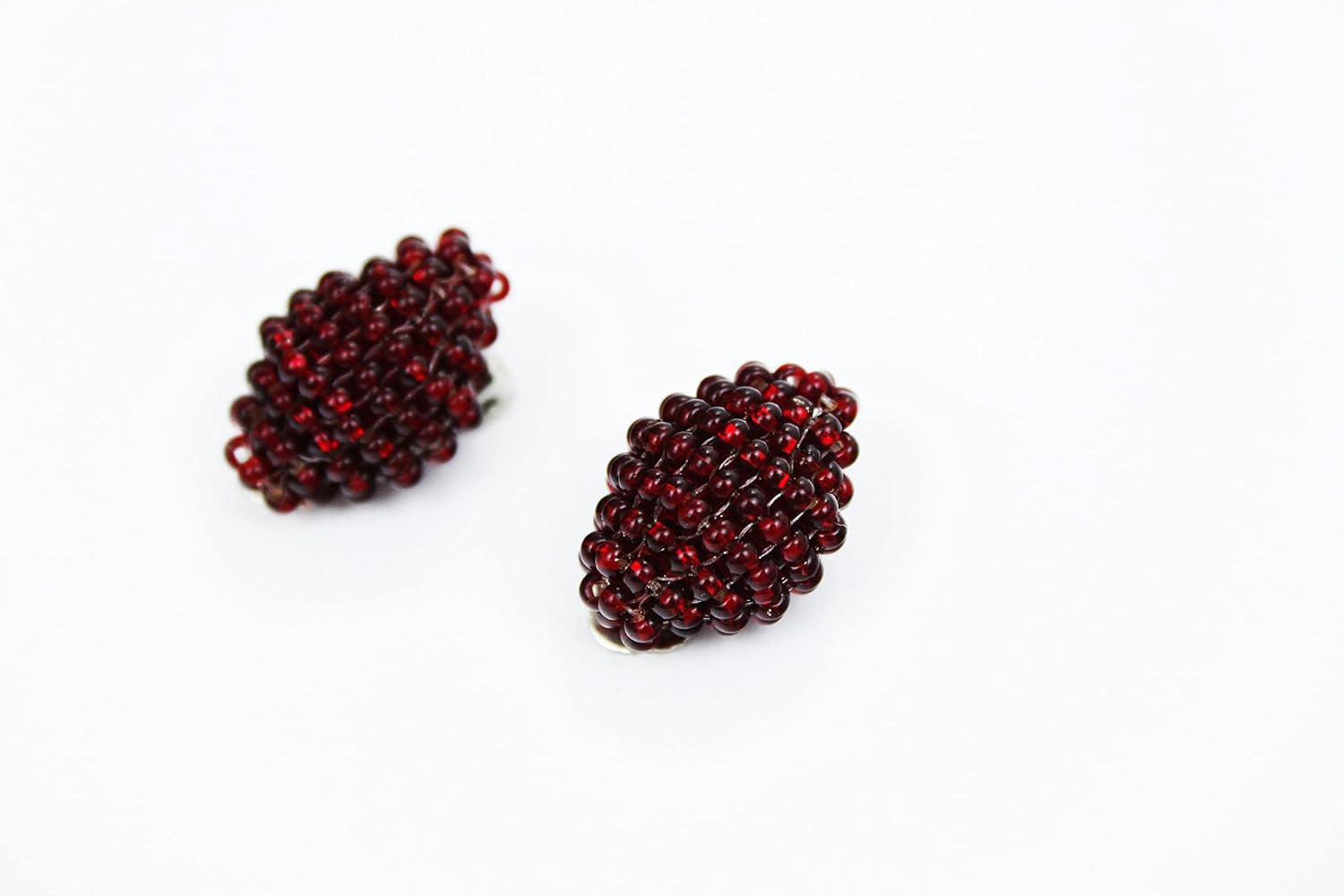Sparkly red clip on or stud on delicate earrings Burgundy iridescent garnet color minimalist style jewelry Merry Christmas gift