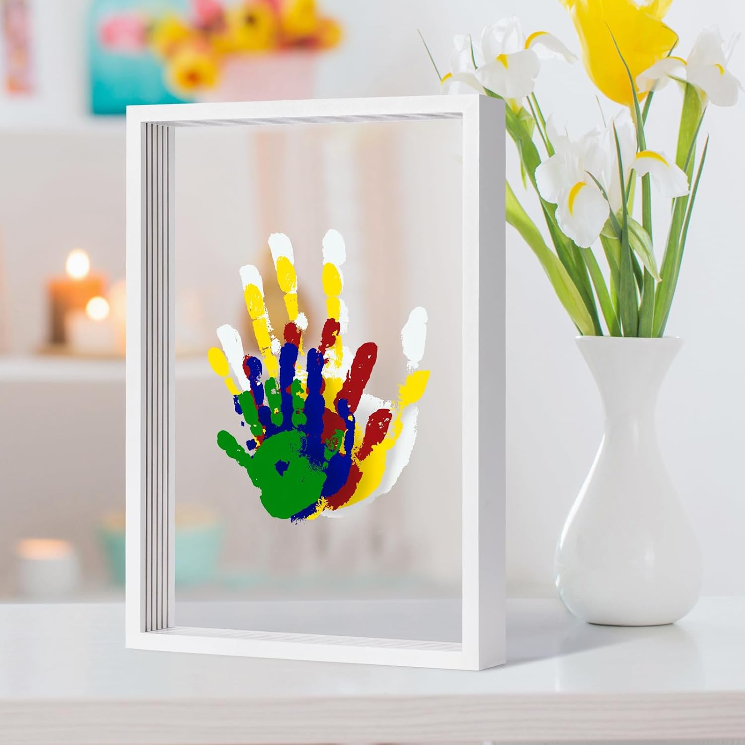 Kit de huellas de manos familiares transparentes  Regalos para nuevos padres, regalos familiares  Marco de madera de recuerdo hecho a mano  5