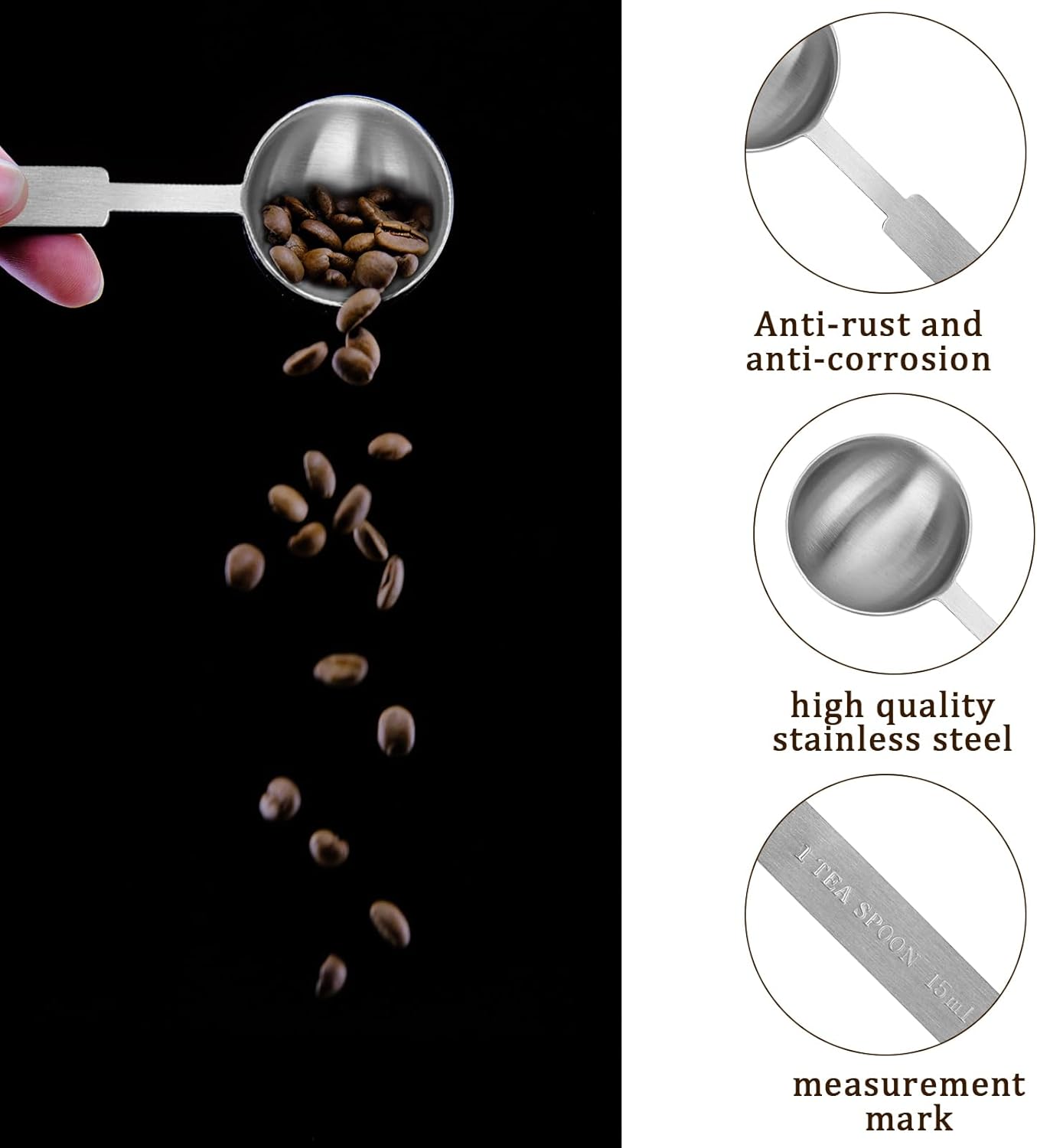Cuchara medida de 0.5 fl oz (1 TPSP) Cuchara de café de acero inoxidable para café molido, mini cuchara medidora de café, cuchara de mango largo,