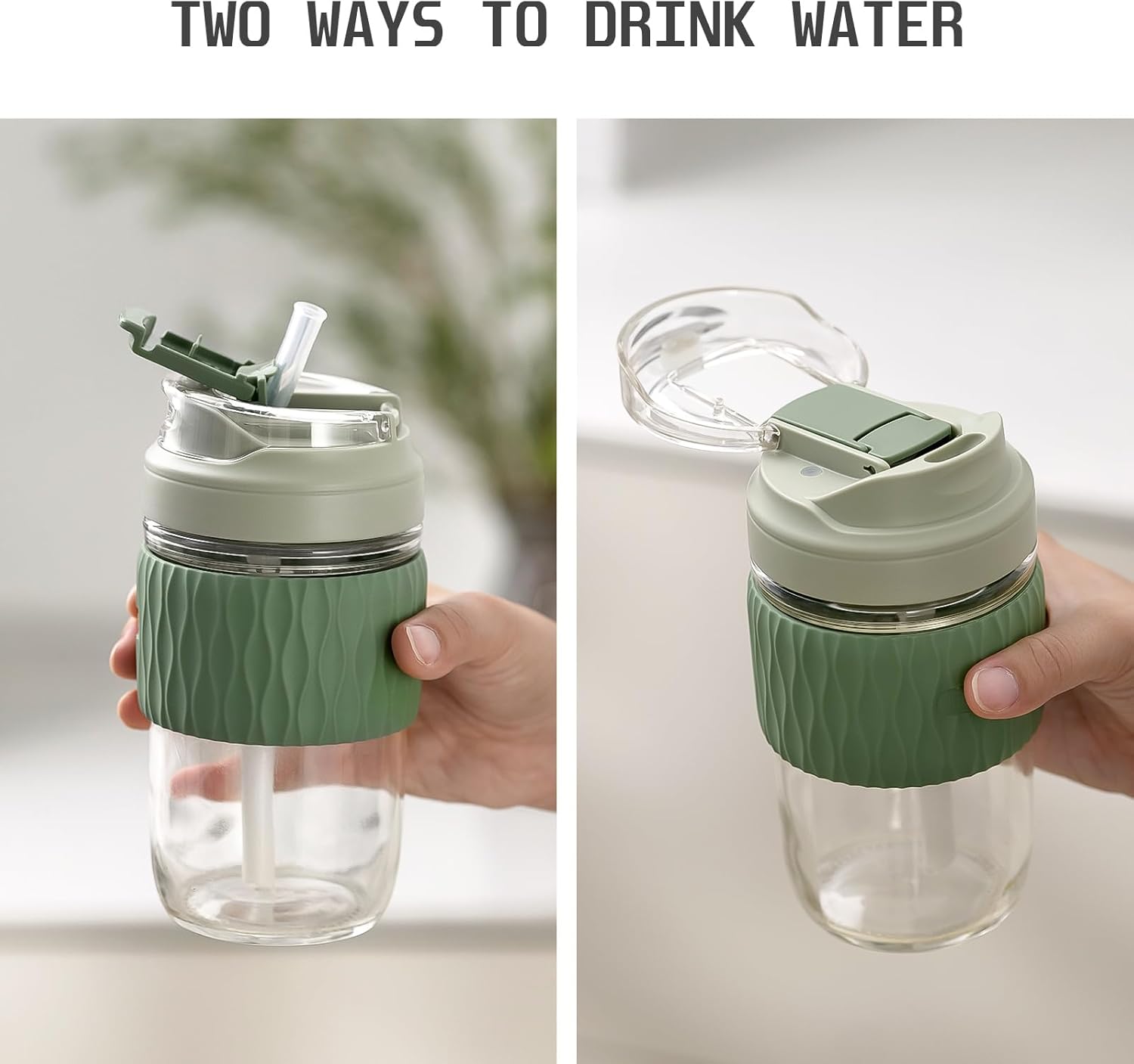Vaso de vidrio de 16 onzas con popote y tapa, taza de café de vidrio de doble bebida con funda de silicona, vaso de café a prueba de fugas para