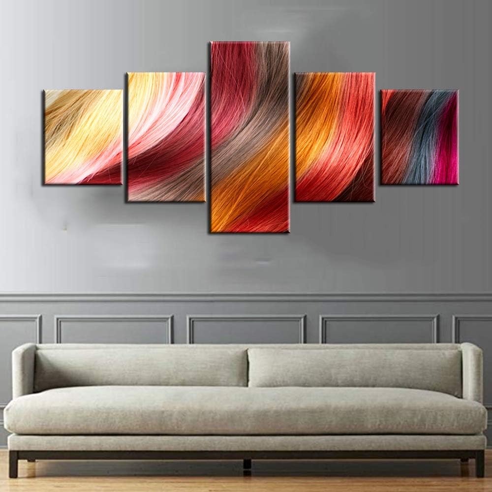 Juego de 5 piezas de arte de pared en lienzo para el cabello, pinturas para sala de estar, diseño de cabello, imágenes, salón de belleza, barbería,
