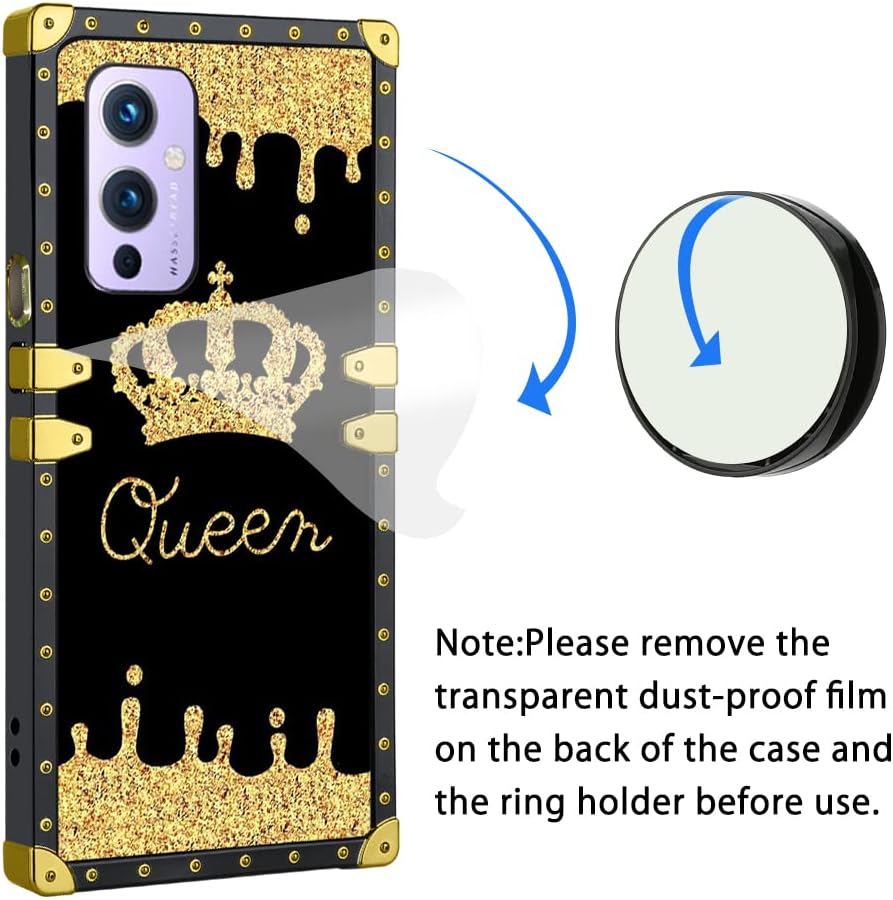 LSL Compatible con OnePlus 9 5G Funda cuadrada para teléfono, Queen Golden Crown de lujo, revestimiento de poliuretano termoplástico de lujo, a
