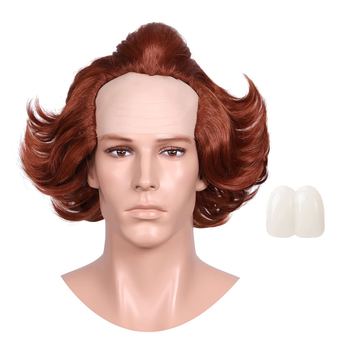 ColorGround Peluca de cosplay calva prediseñada marrón con tapas de dientes Buck para Halloween