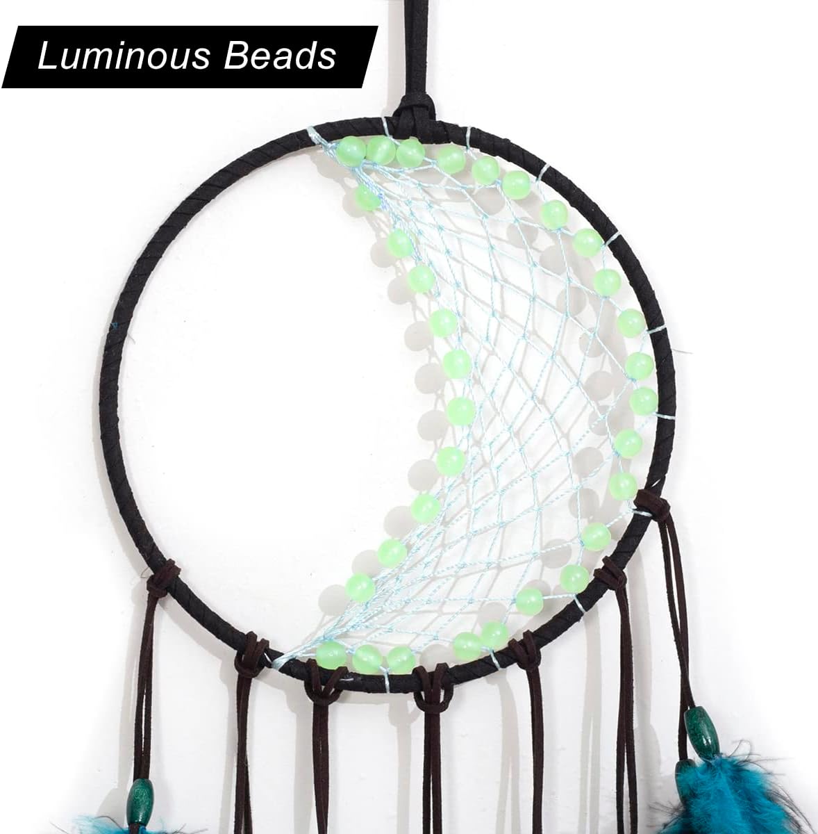 Atrapasueños con cuentas luminosas, atrapasueños azul hecho a mano, decoración de dormitorio para niños y niñas, adorno para regalo de manualidades