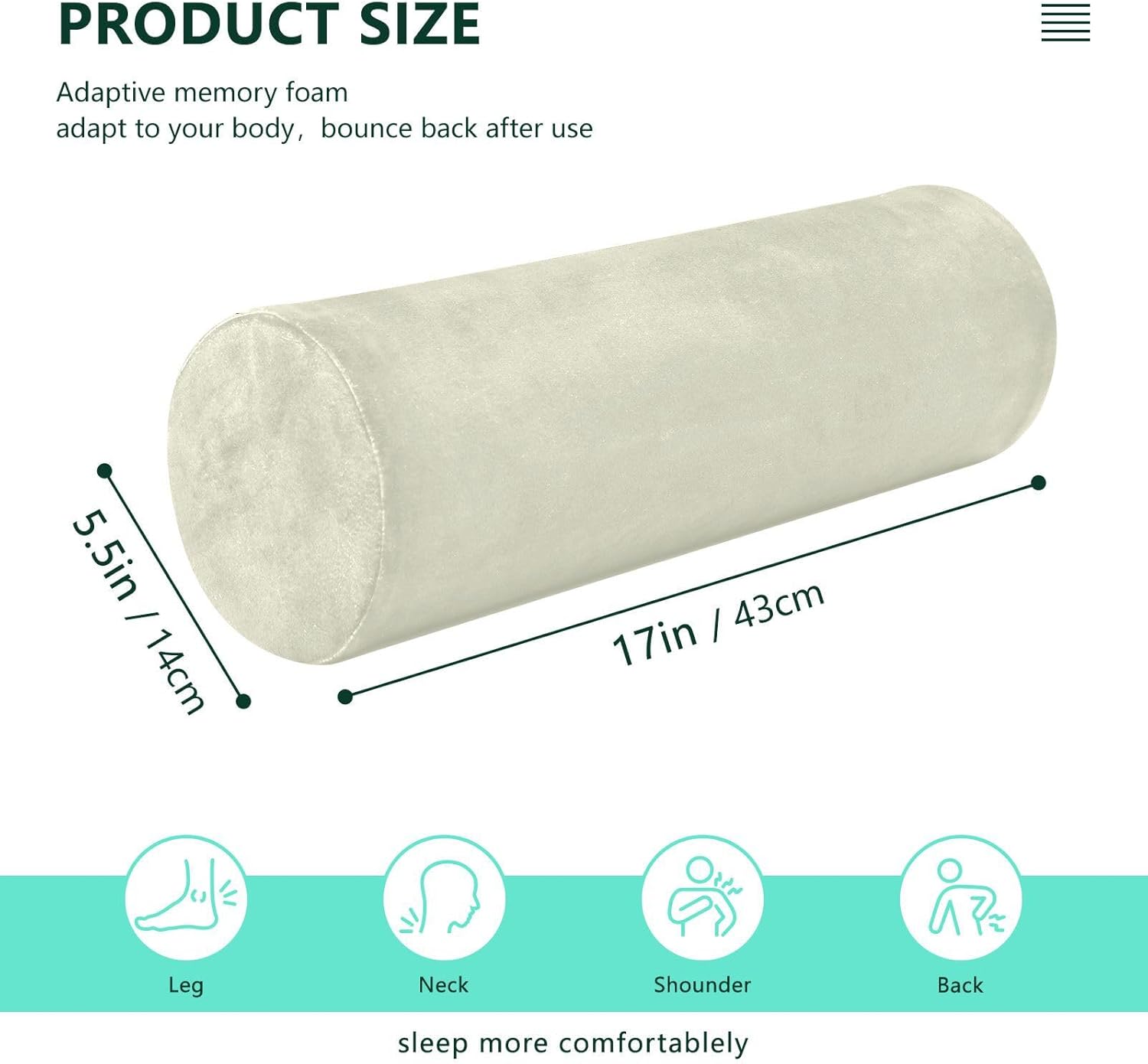 Beige Neutral Color Sólido Liso Redondo Cervical Rodillo Almohada Almohada Cuello Rodillo Almohada Soporte Pequeñas Almohadas Redondas Almohada